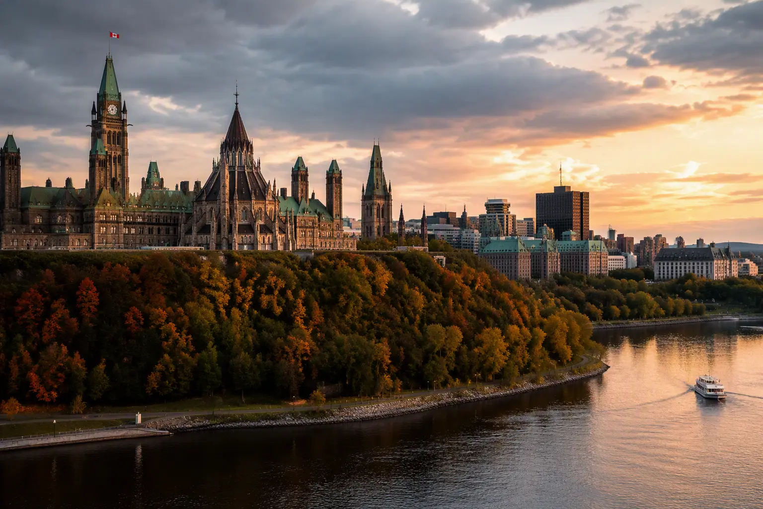 Panoramic view of Ottawa and Gatineau along the Ottawa River